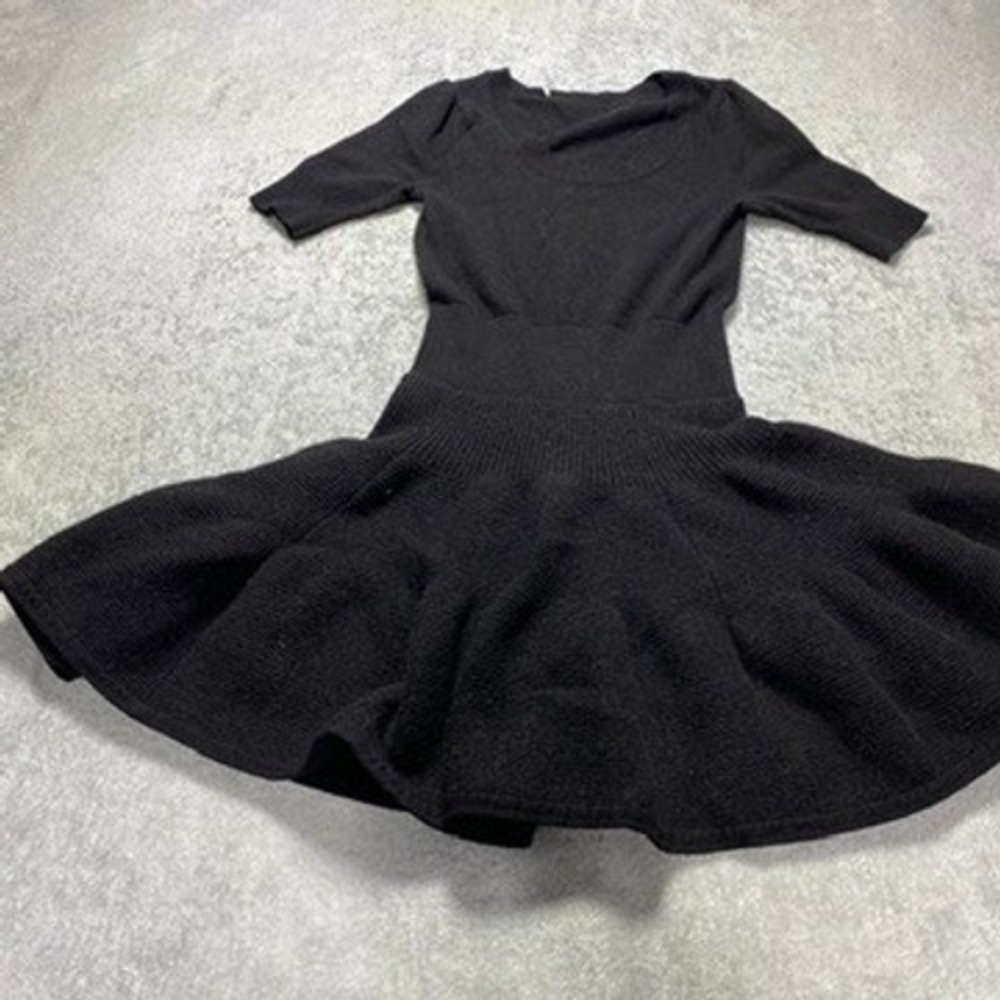 Diane von Furstenberg Womens S Knit Skater Dress Wool Blend Black Short Sleeve